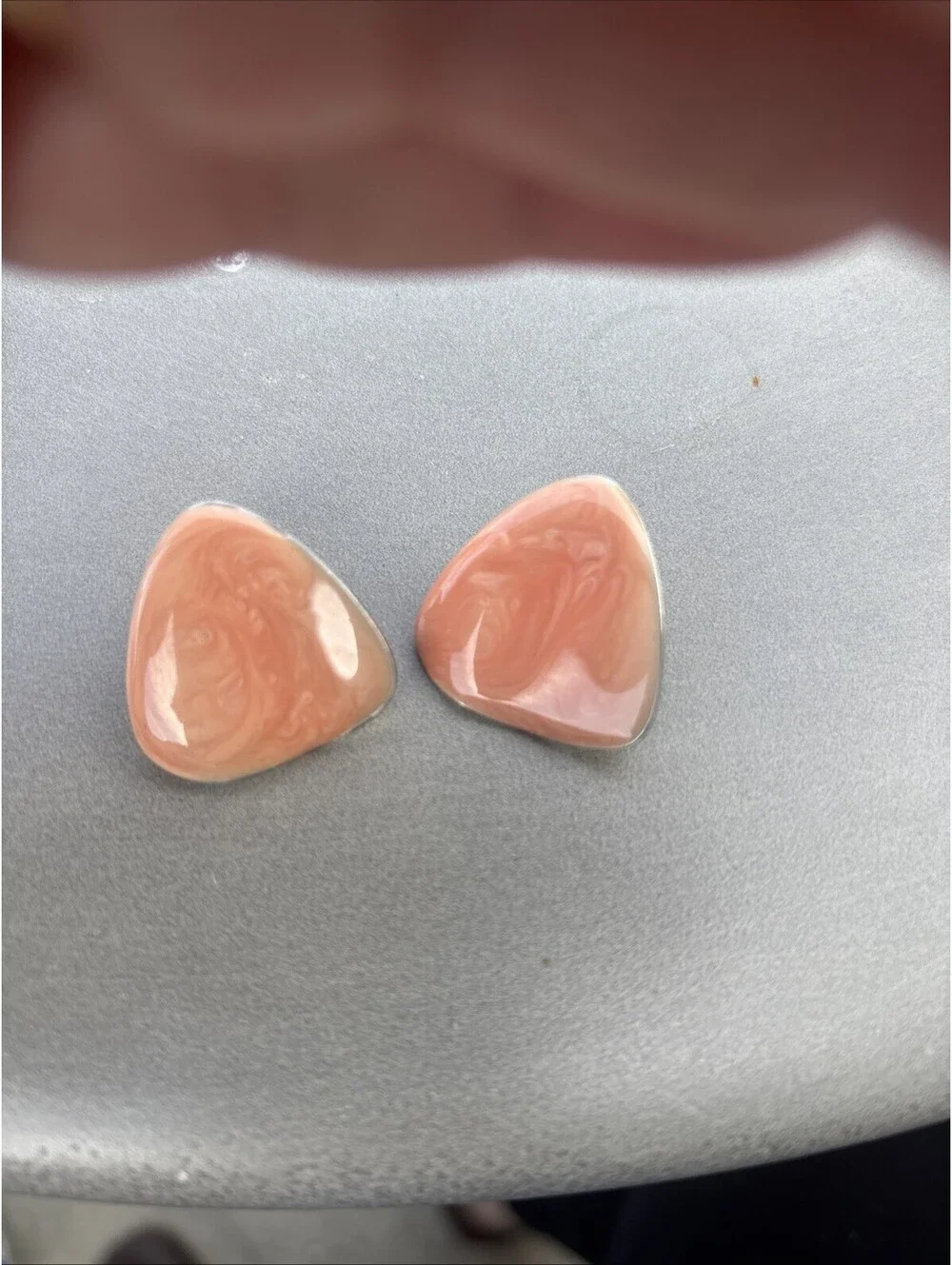 Triangle Pierced Earrings in Orange - Silver Tone Back